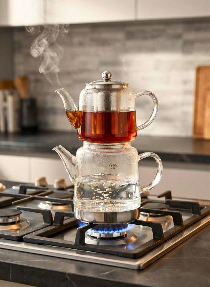 1 تشيس طقم إبريق شاي تركي من زجاج البوروسيليكات، سعة 450 مل، وغلاية سعة 1500 مل - Image 4